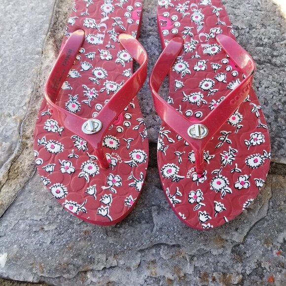 Coach Abbigail Floral Red Sandal Flip Flops Size 6 - Picture 5 of 8